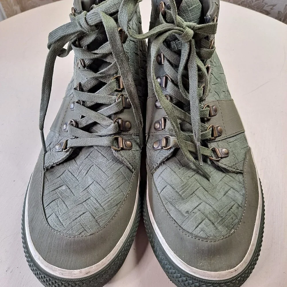 Generic Surplus Sierra Mens Size 10 Army Green Hi Top Suede Sneakers Basketweave